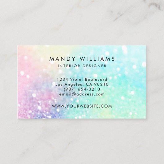 Glitzer Pastel Bokeh Girly Colorful Pattern Visitenkarte (Rückseite)