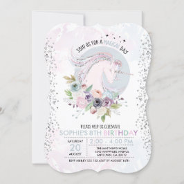 Glitzer Pastel Floral Unicorn Geburtstag Einladung