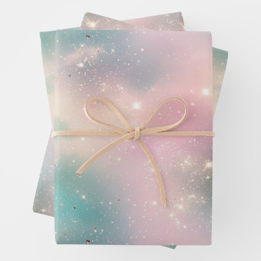 Glitzer Pastel Milky Way Galaxy Individuelle Name Geschenkpapier Set (Beispiel)