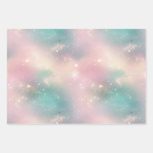 Glitzer Pastel Milky Way Galaxy Individuelle Name Geschenkpapier Set