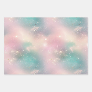 Glitzer Pastel Milky Way Galaxy Individuelle Name Geschenkpapier Set