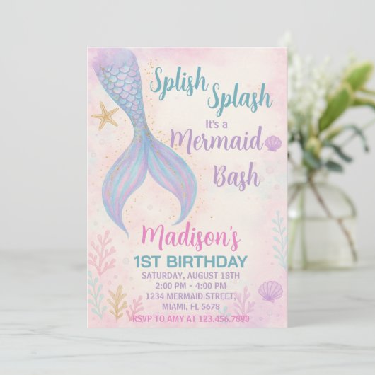 Glitzer Pastel Ocean Theme Einladung (Stehend Vorderseite)