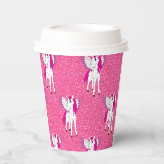 Glitzer Pastle Rosa Einhorn Pappbecher (Vorderseite)