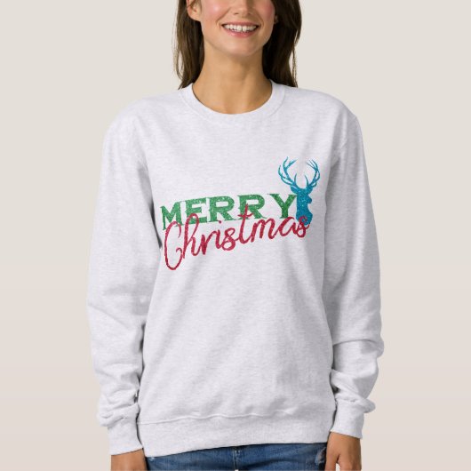 Glitzer Pattern Reindeer, Frohe Weihnachtsgestaltu Sweatshirt (Vorderseite)