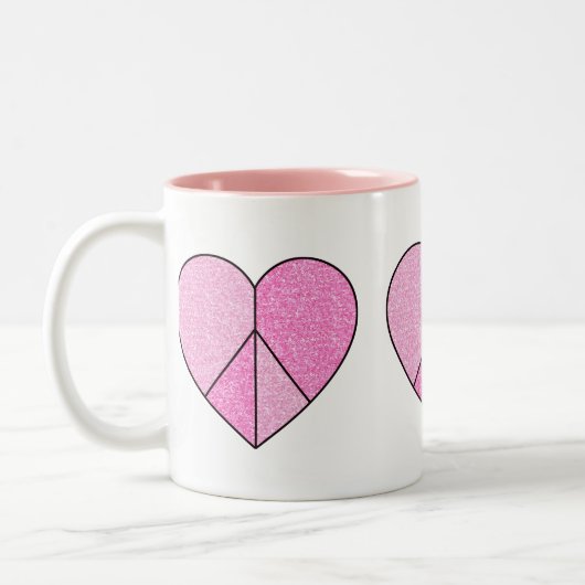 Glitzer Peace Sign Hearts Zweifarbige Tasse (Links)