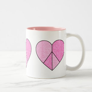 Glitzer Peace Sign Hearts Zweifarbige Tasse