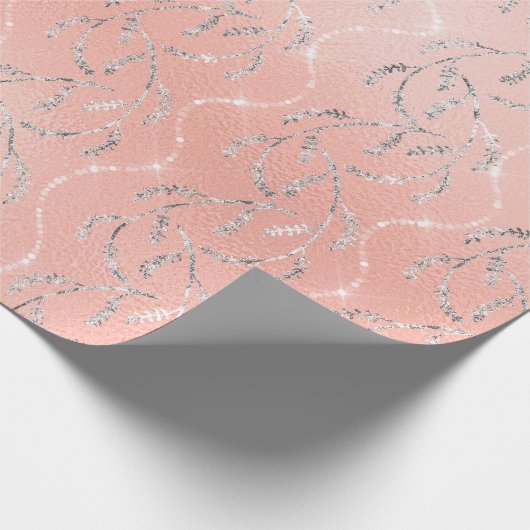 Glitzer Peach Crystal Laurel Gray Silver Diamonds Geschenkpapier (Ecke)