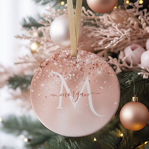 Glitzer Peach Rose Gold Monogram Foto Ornament
