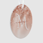 Glitzer Peach Rose Gold Monogram Foto Ornament (Vorderseite)
