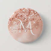 Glitzer Peach Rose Gold Monogramm Button (Vorderseite)