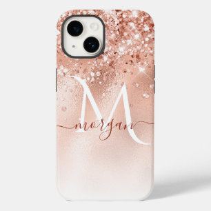 Glitzer Peach Rose Gold Monogramm Case-Mate iPhone 14 Hülle