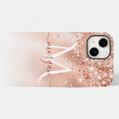 Glitzer Peach Rose Gold Monogramm Case-Mate iPhone Hülle (Rückseite (Horizontal))