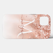 Glitzer Peach Rose Gold Monogramm Case-Mate iPhone Hülle (Rückseite (Horizontal))