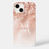 Glitzer Peach Rose Gold Monogramm Case-Mate iPhone Hülle (Rückseite)