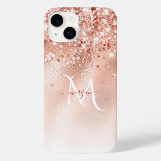 Glitzer Peach Rose Gold Monogramm Case-Mate iPhone Hülle (Rückseite)