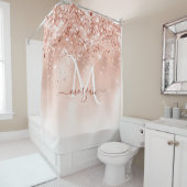 Glitzer Peach Rose Gold Monogramm Duschvorhang (Beispiel)