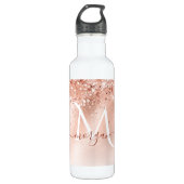 Glitzer Peach Rose Gold Monogramm Edelstahlflasche (Vorderseite)