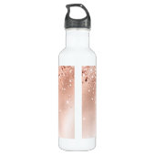 Glitzer Peach Rose Gold Monogramm Edelstahlflasche (Rückseite)