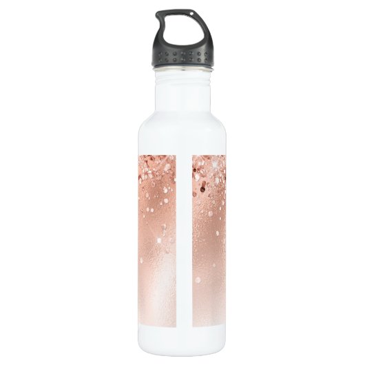 Glitzer Peach Rose Gold Monogramm Edelstahlflasche (Rückseite)