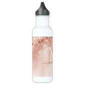 Glitzer Peach Rose Gold Monogramm Edelstahlflasche (Links)