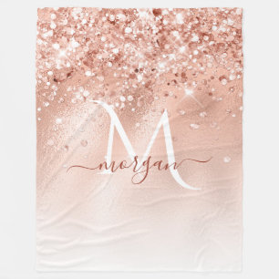 Glitzer Peach Rose Gold Monogramm Fleecedecke
