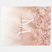Glitzer Peach Rose Gold Monogramm Fleecedecke (Vorderseite (Horizontal))