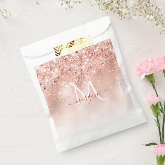 Glitzer Peach Rose Gold Monogramm Geschenktütchen (Versiegelt)
