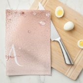 Glitzer Peach Rose Gold Monogramm Geschirrtuch (Viertel Falte)