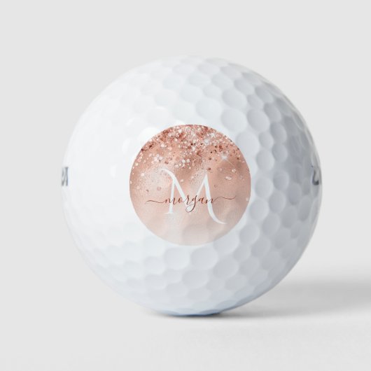 Glitzer Peach Rose Gold Monogramm Golfball (Vorderseite)
