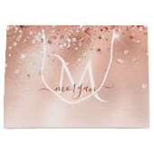 Glitzer Peach Rose Gold Monogramm Große Geschenktüte (Vorderseite)