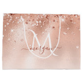 Glitzer Peach Rose Gold Monogramm Große Geschenktüte (Rückseite)