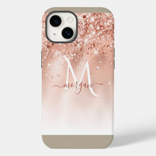 Glitzer Peach Rose Gold Monogramm iPhone 14 Hülle