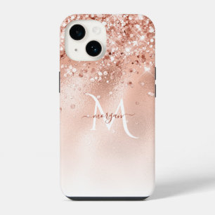Glitzer Peach Rose Gold Monogramm iPhone 14 Hülle