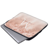 Glitzer Peach Rose Gold Monogramm Laptopschutzhülle (Vorne Knopf)