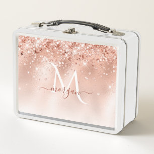 Glitzer Peach Rose Gold Monogramm Metall Brotdose