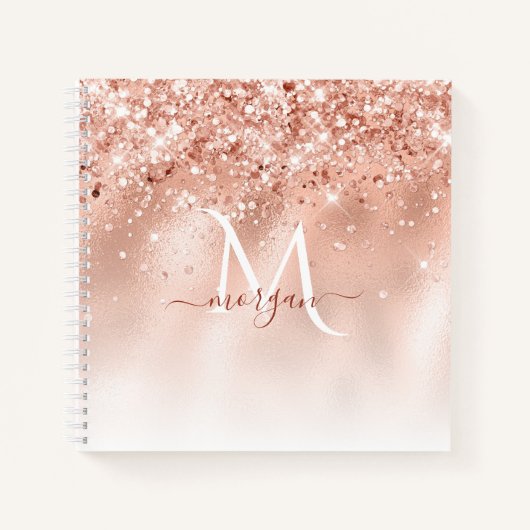Glitzer Peach Rose Gold Monogramm Notizblock (Vorderseite)