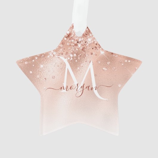 Glitzer Peach Rose Gold Monogramm Ornament (Rückseite)