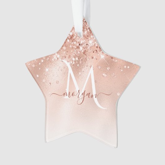 Glitzer Peach Rose Gold Monogramm Ornament (Vorderseite)