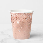 Glitzer Peach Rose Gold Monogramm Pappbecher (Rückseite)
