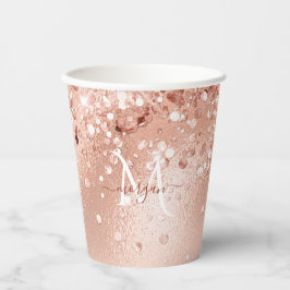 Glitzer Peach Rose Gold Monogramm Pappbecher