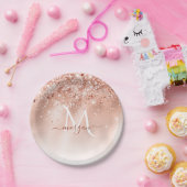 Glitzer Peach Rose Gold Monogramm Pappteller (Party)