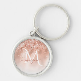 Glitzer Peach Rose Gold Monogramm Schlüsselanhänger