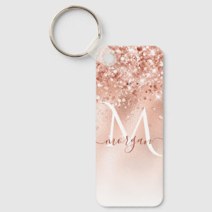 Glitzer Peach Rose Gold Monogramm Schlüsselanhänger