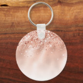 Glitzer Peach Rose Gold Monogramm Schlüsselanhänger (Rückseite)