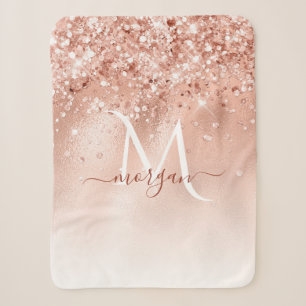 Glitzer Peach Rose Gold Monogramm Sherpadecke