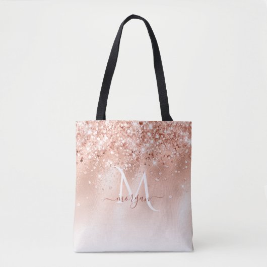 Glitzer Peach Rose Gold Monogramm Tasche (Vorderseite)