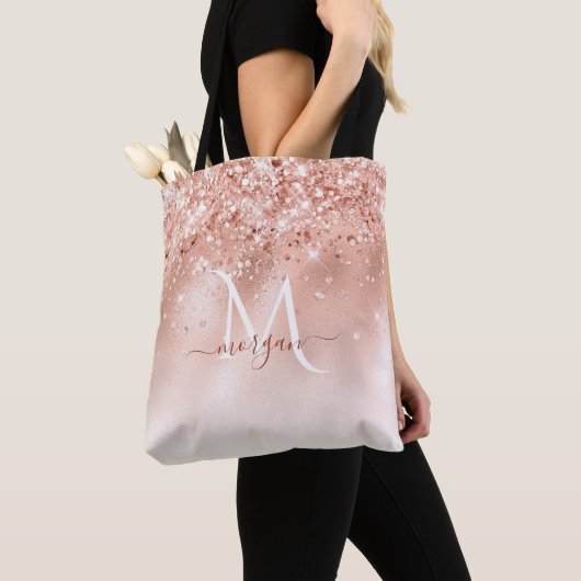 Glitzer Peach Rose Gold Monogramm Tasche (Von Nahem)