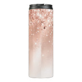 Glitzer Peach Rose Gold Monogramm Thermosbecher (Rückseite)