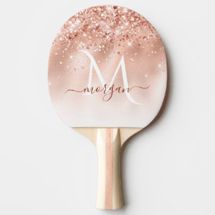 Glitzer Peach Rose Gold Monogramm Tischtennis Schläger