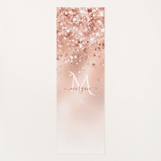 Glitzer Peach Rose Gold Monogramm Yogamatte (Vorderseite)